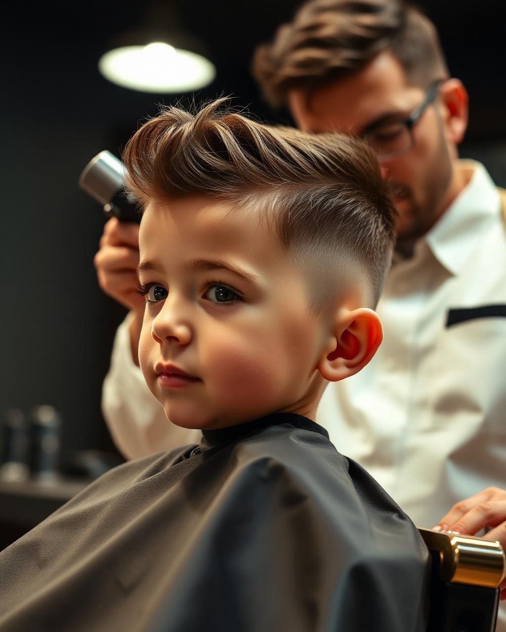 Kids haircut in the barber chair